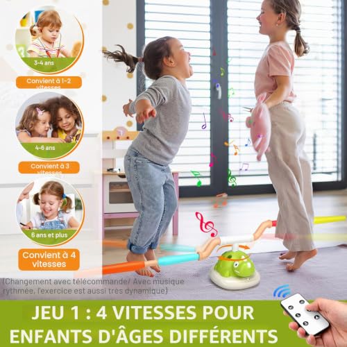 Fuutilake Jouet d'extérieur 3 en 1 pour enfants, jeu de lancer d'anneaux pour enfants, machine à sauter à corde, fusée en mousse, jouet de sport et d'extérieur avec musique, 4 vitesses, télécommande – vue 4