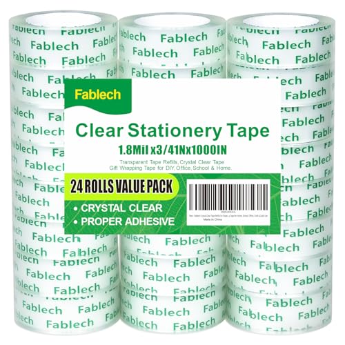 24 Rolls Crystal Clear Tape Refills for Dispenser, 3/4" x 1000", 1 Inch Core, Multi-Purpose Stationery Tape for Home, School, Office &amp; Crafts