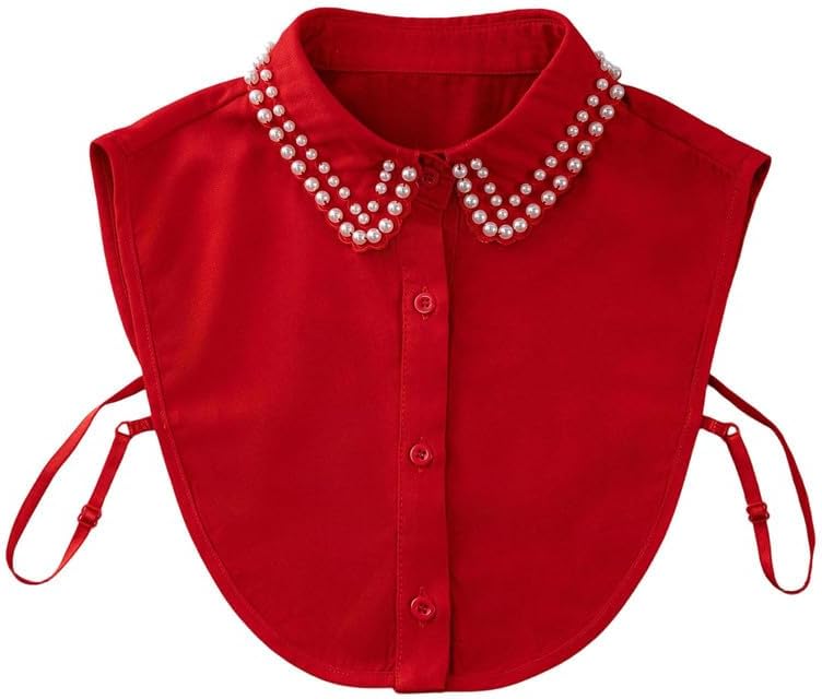Women's Elegant Beaded Double Row Pearls Detachable False Collar Half Shirt