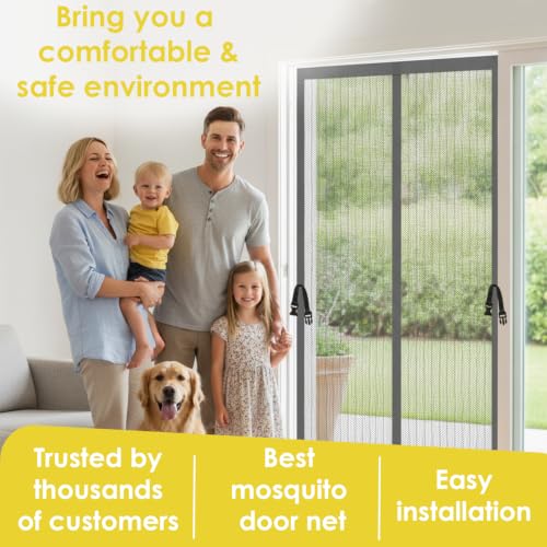 Image of KARP Mosquito Net for Door with Strong Magnets, Automatic Closing Mesh Screen, Anti-Fly & Insect Protection, Easy Fit Door Curtain for Home (Polyester - Grey, 100 Cm Width X 210 Cm Height)