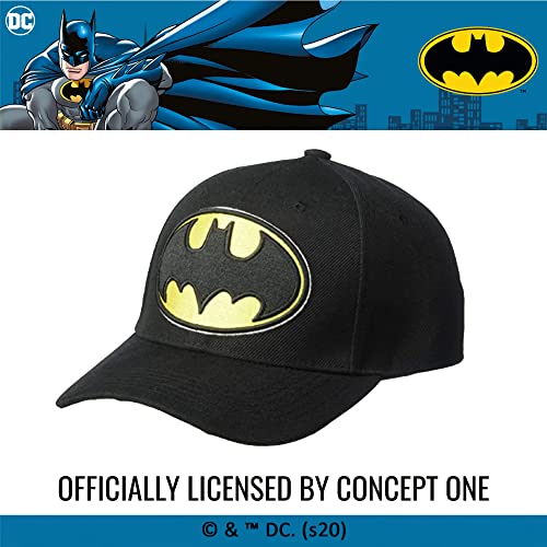 Concept One Dc Comics Batman Baseball Hat, Embroidered Logo Adjustable Cap With Curved Brim, Black, One Size #TOP4