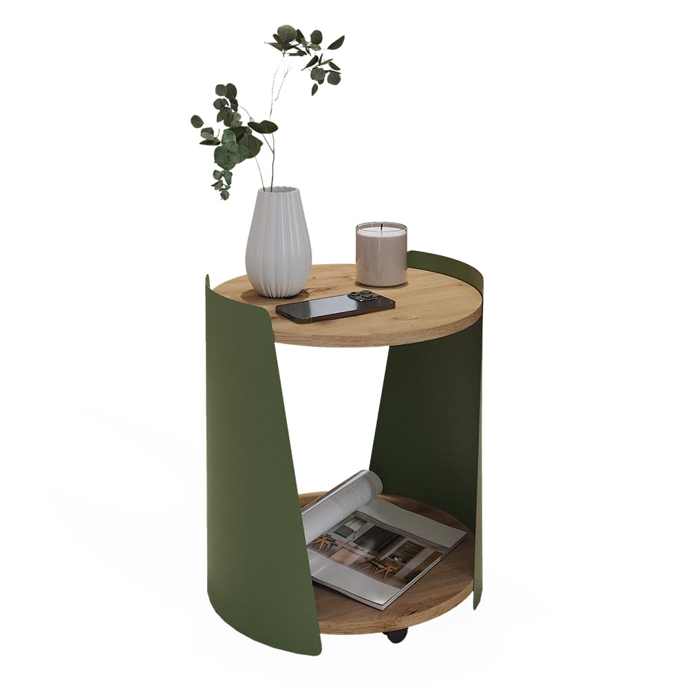 Vicco Mesa de Centro Lofta, Verde, 40 x 40 cm | con ruedas para colocación flexible y fácil desplazamiento