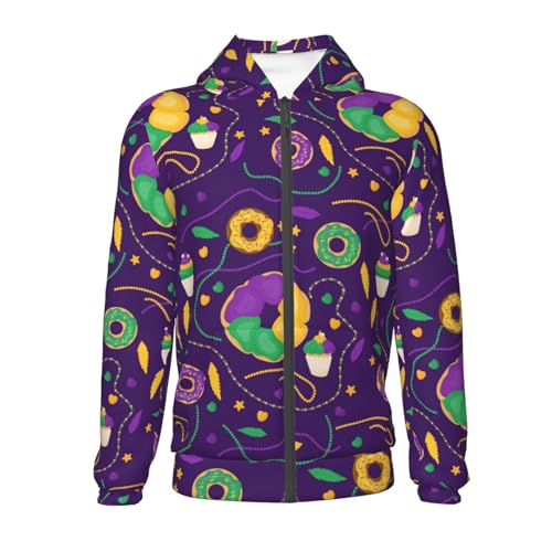 Mardi Gras and Donuts Kid Hoodies Boys Zip Up Sweatshirts Girls Pullover with Pocket Black2