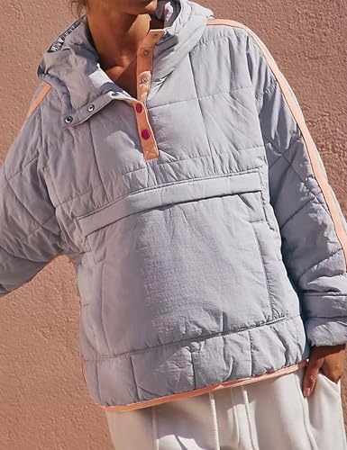 Wanzetaly Womens Quilted Pullover Puffer Jacket Oversized Lightweight Hooded Padded Coat Tops with Pocket3