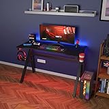 BestOffice | 47" Gaming Desk | Red | Carbon Fiber Textured Computer Desk | Sturdy Steel Frame, Cup Holder, Headphone Hook, Cable Management Holes, Adjustable Leg Pads | for Gamers, Home, Office