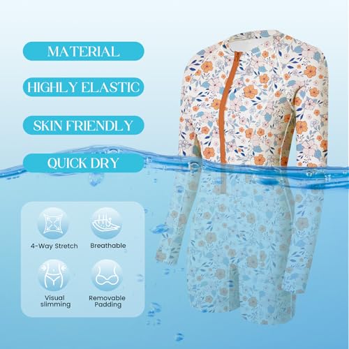 Zando Womens UPF50+ Tummy Control Rash Guard Long Sleeve Swimsuits One Piece with Front Zipper & Boyleg for Surfing Swimming4