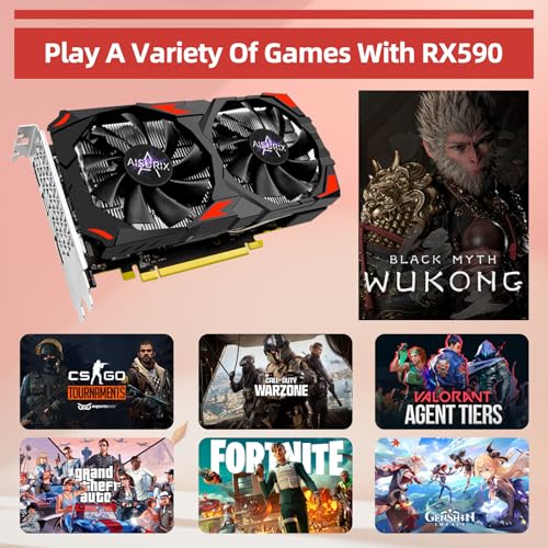 Image of AISURIX RX 590 Graphics Card, Real 8GB, GDDR5, 256 Bit, RX 580 2304SP Pc Gaming Video Card, 2XDP, HDMI, PCI Express 3.0 with Freeze Fans Graphics Card for Gaming pc