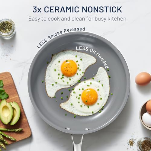 Kikcoin Non Stick Frying Pans, 3 Pack Ceramic Frying Pan for Cooking, 8+9.5+11 Inch Omelette Pans Set with Stay Cool Handle, Induction Ready, Free of PFAS PFOA PTFE, Oven/Dishwasher Safe by Kikcoin - Image 2