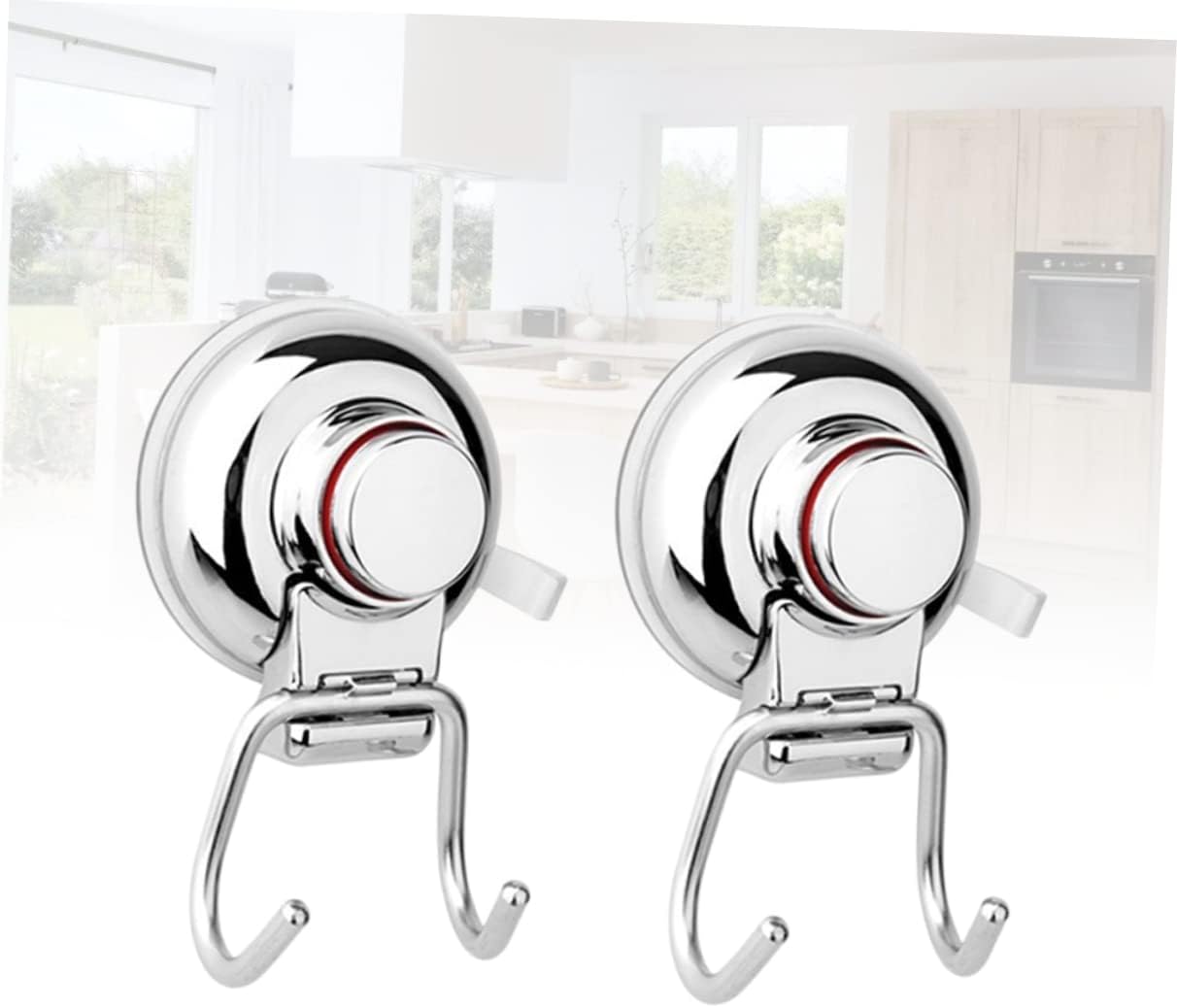 2pc Stainless Steel Seamless Double Hooks No Drilling Suction Cup Hooks for Bathroom Kitchen Strong Vacuum Hold Pack Hanging for Smooth Surfaces