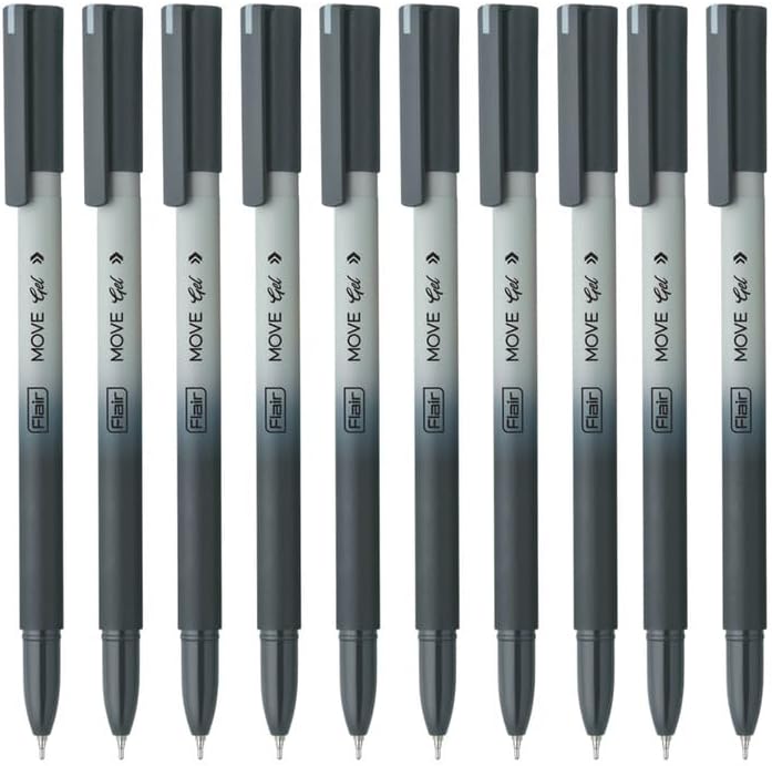 Move Gel Pen | Black & Grey Aesthetic Pastel Matt Finished Body | Effortless Writing With Sleek Clip Design | Black Ink, Set Of 10