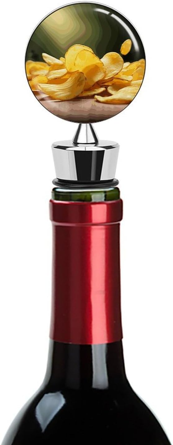 Potato Chips Wine Stopper Keep Fresh Reusable Wine Cork with Rubber Suitable for Standard Leak Proof Zinc Alloy Bottle Stopper for Gifts, Bar, Wedding, Holiday Party