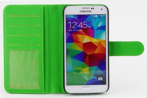 Ruban Case Compatible With Samsung Galaxy S5 - Pu Leather Folio Wallet Flip Case Cover For Samsung Galaxy Sv/Galaxy S V (2014) With Credit Id Card Holder/Money Pockets - Green #TOP3