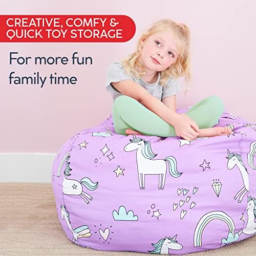 Creative QT Stuff ’n Sit Extra Large 38’’ Bean Bag Storage Cover for Stuffed Animals & Toys, Giant Beanbag Chair for Kids Ages 3-14, Bedroom Organizer, Grey/White Striped - 4