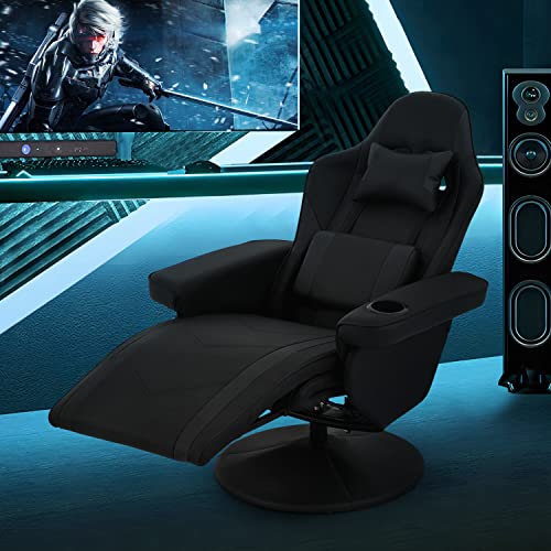Monibloom Video Game Chair Single Living Room Sofa Pu Leather Gaming Recliner Chair With Footrest, Adjustable Lumbar Support & Headrest Theater Chair With Iron Round Base For Home Bedroom, Black #TOP1