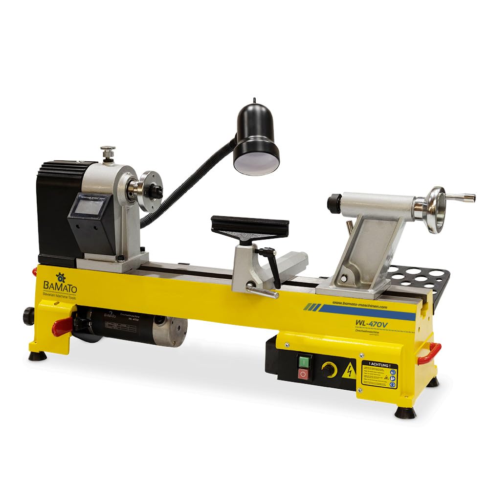 BAMATO Drechselmaschine WL-470V Drechselbank Holz 750W Digitalanzeige | Kompakte 750W Drechselbank mit Digitalanzeige | Stufenlos 480-3800 min-1 | Für Werkstücke bis 470mm Länge & 150mm Planscheibe