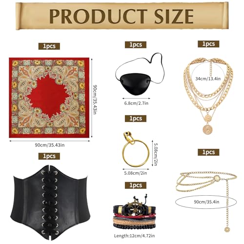 MINGJAY Accesorios para Disfraces de Piratas,Juego de Accesorios,Accesorios Pirata Mujer,Traje De Pirata,Bufanda de Cabeza Piratas,Disfraz Piratae Mujer,Para Carnaval,Mardi Gras,Fiesta Temática - imagen 2