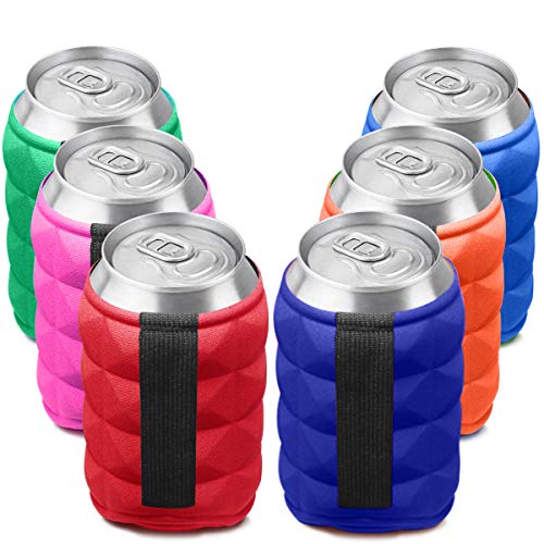 Metric USA Beer Can Cooler Sleeves for Ice Cold Drink, Reversible Double Sided Embossed Design - 6 Pack Collapsible Insulated Soda Bottle Holder Premium Quality Many Color Party Can Covers