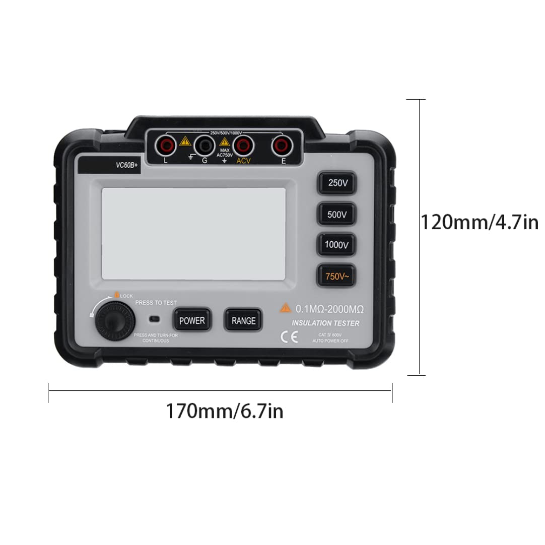 Probador de Resistencia de Aislamiento Digital, medidor Megger Medidor de Voltaje de Resistencia a Tierra, VC60B 250/500/1000V DC Megger electrónico, Blanco