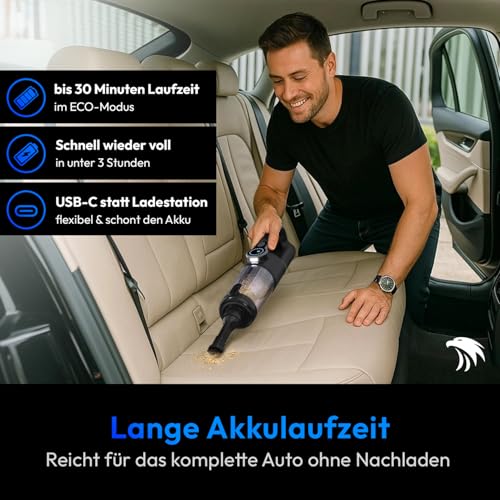 VALKER® Handstaubsauger Akku [TESTSIEGER] Starke Saugleistung 80000 RPM | Druckluft Funktion 2-in-1 | Waschbarer HEPA-Filter | Handsauger Kabellos für Auto & Zuhause | Mastergrip