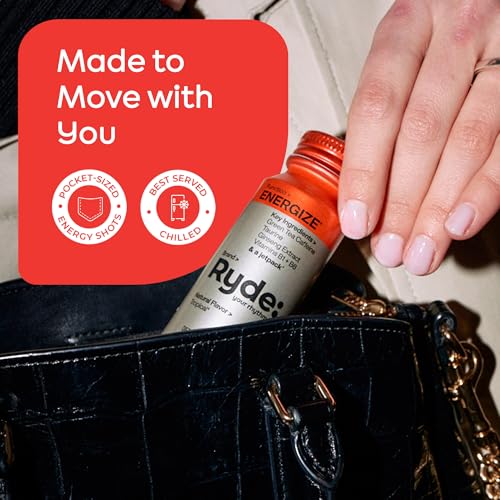Image of Ryde: Energize Shot | Tropical Flavor | Green Tea Caffeine, Taurine, Ginseng Extract & B Vitamins | 0 Calories, 0 Sugar | 2 FL OZ Shots | Boosts energy* (8 Pack)