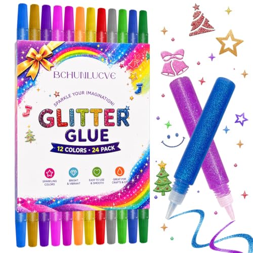 Glitter Glue 24 Pcs, Glitter Glue Pens Bulk 12 Colors,Rainbow Was...