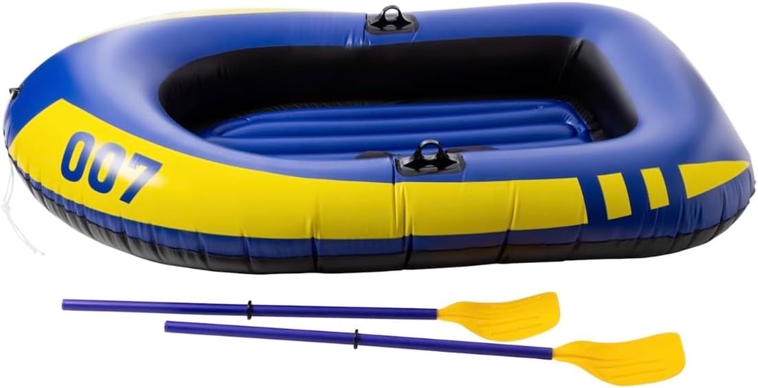Inflatable River Raft, 2-Person Recreational Boat with Paddles, Blue and Yellow, Heavy-Duty Design, Includes 2 Oars