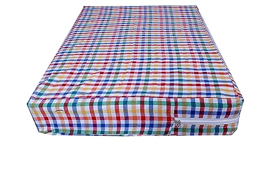 Image of CheckMe Cotton Mattress Cover /Protector for Single Bed with Zip /Chain 75x36x5 Inch / 6.25x3 Feet - Multicolor