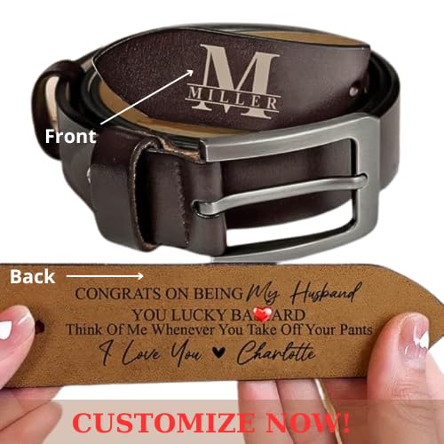 Generic Congrats On Being My Husband You Lucky Bastard Leather Belt, Custom Name Leather Belt for Men, Personalized Wide Black/Brown Leather Belts, Dear Husband Belt on Anniversity, Fathers day2