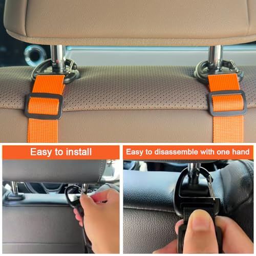 Image of Car Headrest Hooks, Backseat Storage Organizer Hangers, Universal Vehicle Seat Back Hooks, 4 Pack (Orange)
