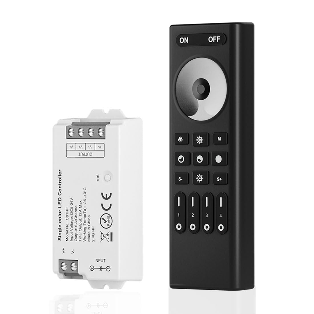 SEZO Kit controller LED 2.4G RF monocolore C01RF controller e RC01RFB 4 zone telecomando wireless controllo gruppo luminosità regolabile per FCOB 3528 striscia LED monocolore