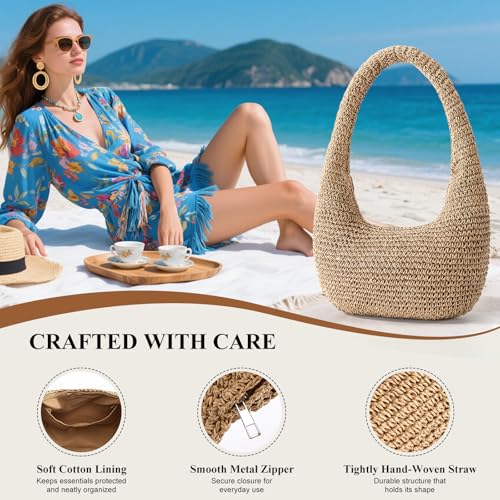 Bolso de playa de paja para mujer, tote para verano miniatura 2