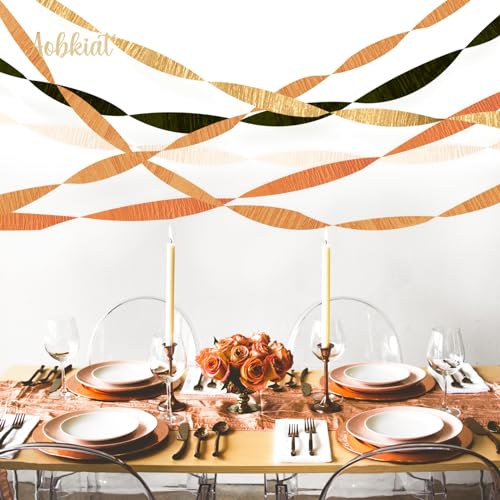 Image of AOBKIAT Fall Streamers Party Decorations,5 Rolls Pumpkin Orange Gold Black | Crepe Paper Streamers for Thanksgiving Day,Halloween,Birthday Wedding Baby Shower Retro Party Backdrop