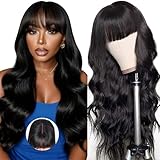 Ruiyu Body Wave 2x4 Lace Front Wigs Human Hair Wigs with Bangs for Black Women Wear and Go Glueless Wig with Bangs 180% Density Closure 100% Brazilian Virgin Human Hair 16 Inch