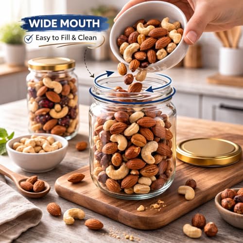 Image of Pure Source India Clear Glass Storage Jar with Airtight Metal Lid - 1L Wide Mouth Kitchen Jar (Set of 8)