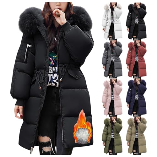 Yinguo Winterjacken für Damen, gesteppte Daunenjacke, lang, Puffermantel, leicht, wasserdicht, mit Fellkapuze, Übergröße, schmaler Trenchcoat, warme Oberbekleidung, Schwarz , M Yinguo Winterjacken für Damen, gesteppte Daunenjacke, lang, Puffermantel, leicht, wasserdicht, mit Fellkapuze, Übergröße, schmaler Trenchcoat, warme Oberbekleidung, Schwarz , M