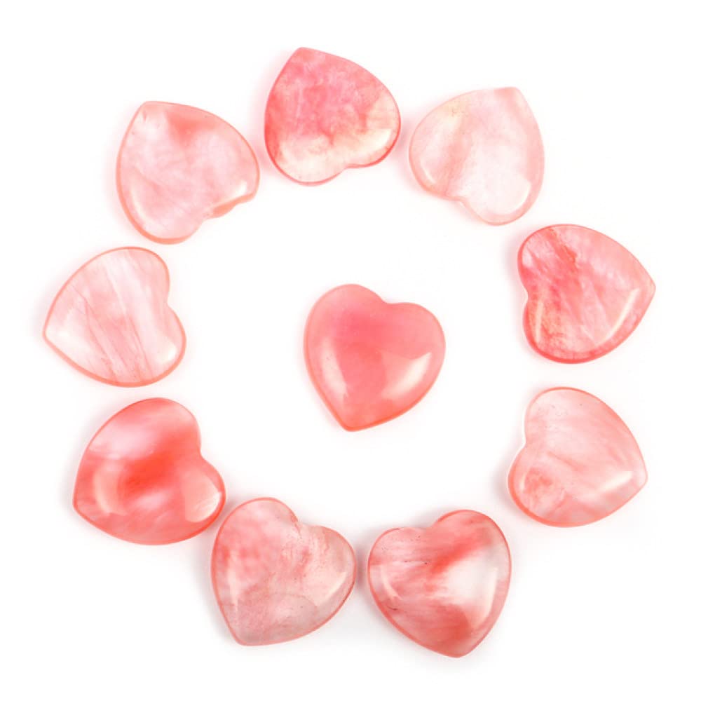 10 unid/Set Cristales en Forma de corazón Natural Piedras Mini 2 cm Adornos Reiki Cuarzo Rosa 7 Chakras Energía Piedras Preciosas Decoración para el hogar, Rojo sandía, 10 Piezas