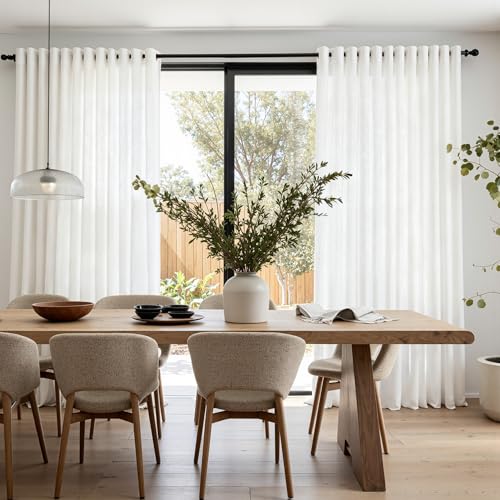 Rideaux salon moderne blanc 140x240 cm translucides avec oeillets - 8
