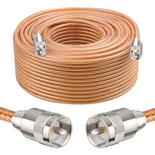 XRDS -RF 150FT RG8X Coaxial Cable with UHF Male PL259 Connectors, Solid Copper Core, Braided Shield, CB Cable for Ham Radio, HF Radio, and Communication Devices
