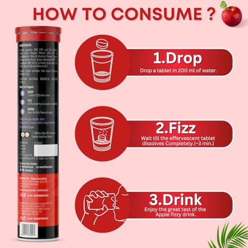 Image of Apple Cider Vinegar Effervescent Tablet - For Weight Loss With Pomegranate Extract, Vitamin B6 & B12 For Refreshing Detox & Metabolism Boost, No added Sugar (15 count (Pack of 2), Apple)