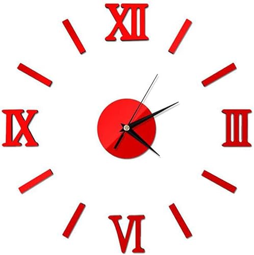 Cuteam Reloj de pared 3D DIY con espejo número de superficie para colgar en la pared calcomanía para dormitorio sala de estar oficina color rojo
