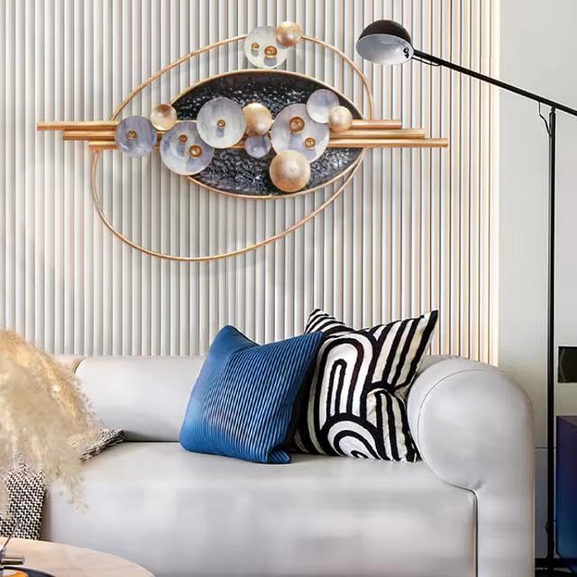 Image of ZOVE 3D Metal Wall Art Decor - Modern Light Luxury Wall Sculptures, Unique Design Metal Wall Art for Home, Living Room & Office, Stylish Metal Wall Sculpture - Size 45 X 22 Inch