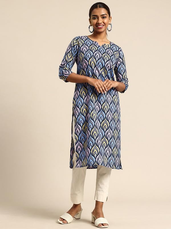 Image of JAKHANA Women's Crepe Printed Casual Straight Calf Length Round Nick Kurta Pack of 4
