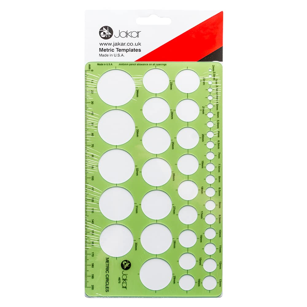 Jakar Metric Templates - Metric Circles: 2-30mm. 217x127mm (4675)
