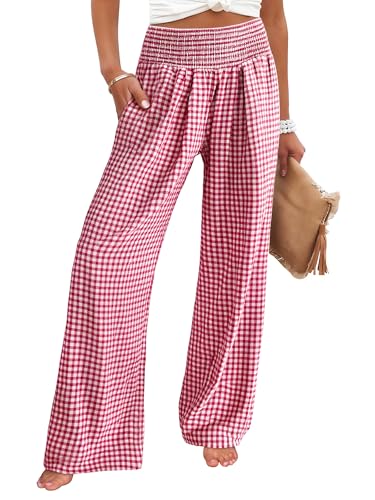 ANRABESS Womens Striped Gingham Palazzo Pants Wide Leg...