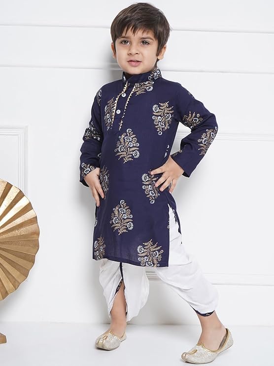 Image of AJ DEZINES Kids Cotton Printed Dhoti Kurta Set For Boys | Fashionable Bandhani Print Kurta | Stylish Boys Kurta Set | Perfect For Festivals Wedding & Family Function Wear