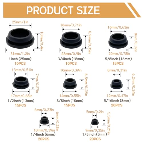 Image of 125PCS 8 Sizes Black Rubber Plugs for Round Holes Silicone Plugs, 1 inch 3 /4 inch 5 /8 inch 1 /2 inch 3 /8 inch 5 /16 inch 1 /4 inch 1 /5 inch Round Hole Plug Snap Locking, Used for Furniture DD028-b