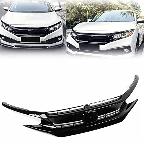 Front Grilles Car Glossy Black Front Grille Racing Grills For Honda For Civic 10th 2016-2018 Upper Bumper Intake Hood Mesh Grid Splitter Spoiler