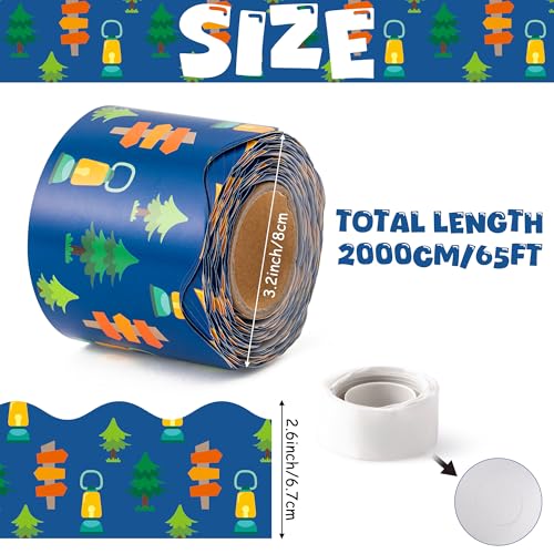Image of BeYumi Camping Tent Border Trim - 65ft Back to School Hiking Camping Scalloped Rolled Border Trim Outdoor Themed Bulletin Board Set Classroom Office Chalkboard Kindergarten Preschool Party Decoration