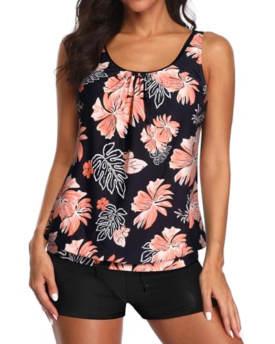 Image of Aqua Eve Two Piece Women's Tankini Swimsuits Blouson Swim Tank Top with Shorts Modest Bathing Suits