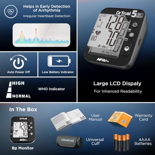 Image of Dr Trust USA 131 Digital Blood Pressure Monitor with AFib Detection | US FDA approved | Dual Power Option | Arm Circumference (22-42 cm) | 5 Years Warranty BP Check Machine For Hypertension & Managing Heart Health, BP Apparatus